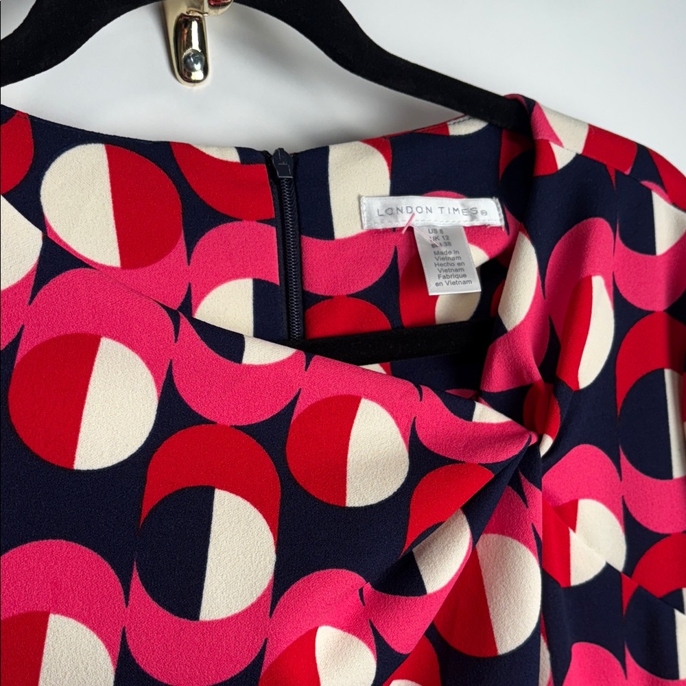 London Times Vibrant Pink and Navy Long Sleeve Dress - Picture 5 of 12